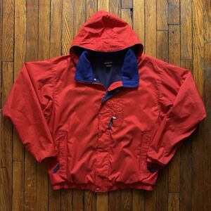 Vtg 90s Patagonia‎ Shelled Synchilla Ski Parka Rain Jacket Men L Red Blue Hooded